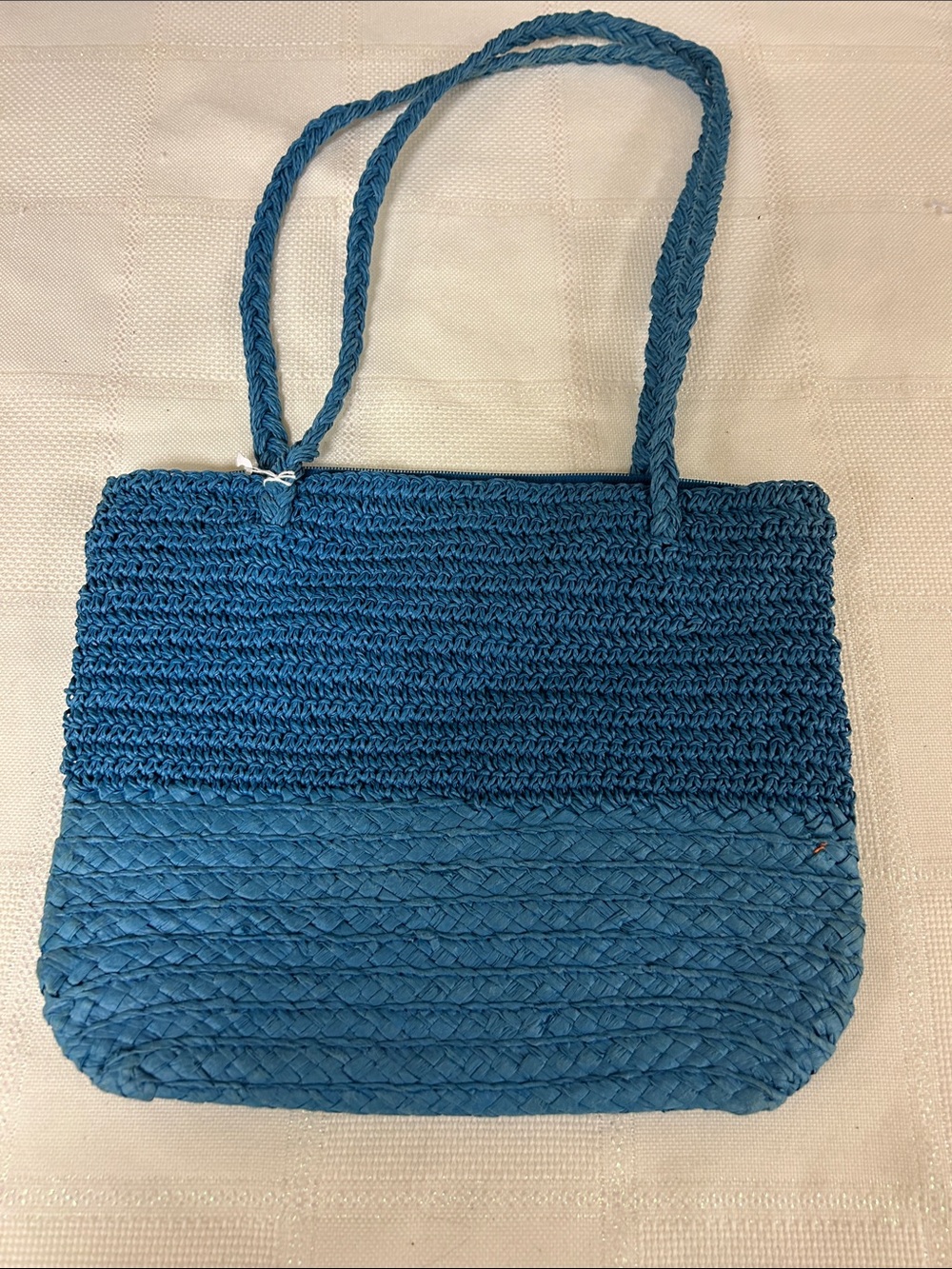Blue Woven Shoulder Tote Bag by